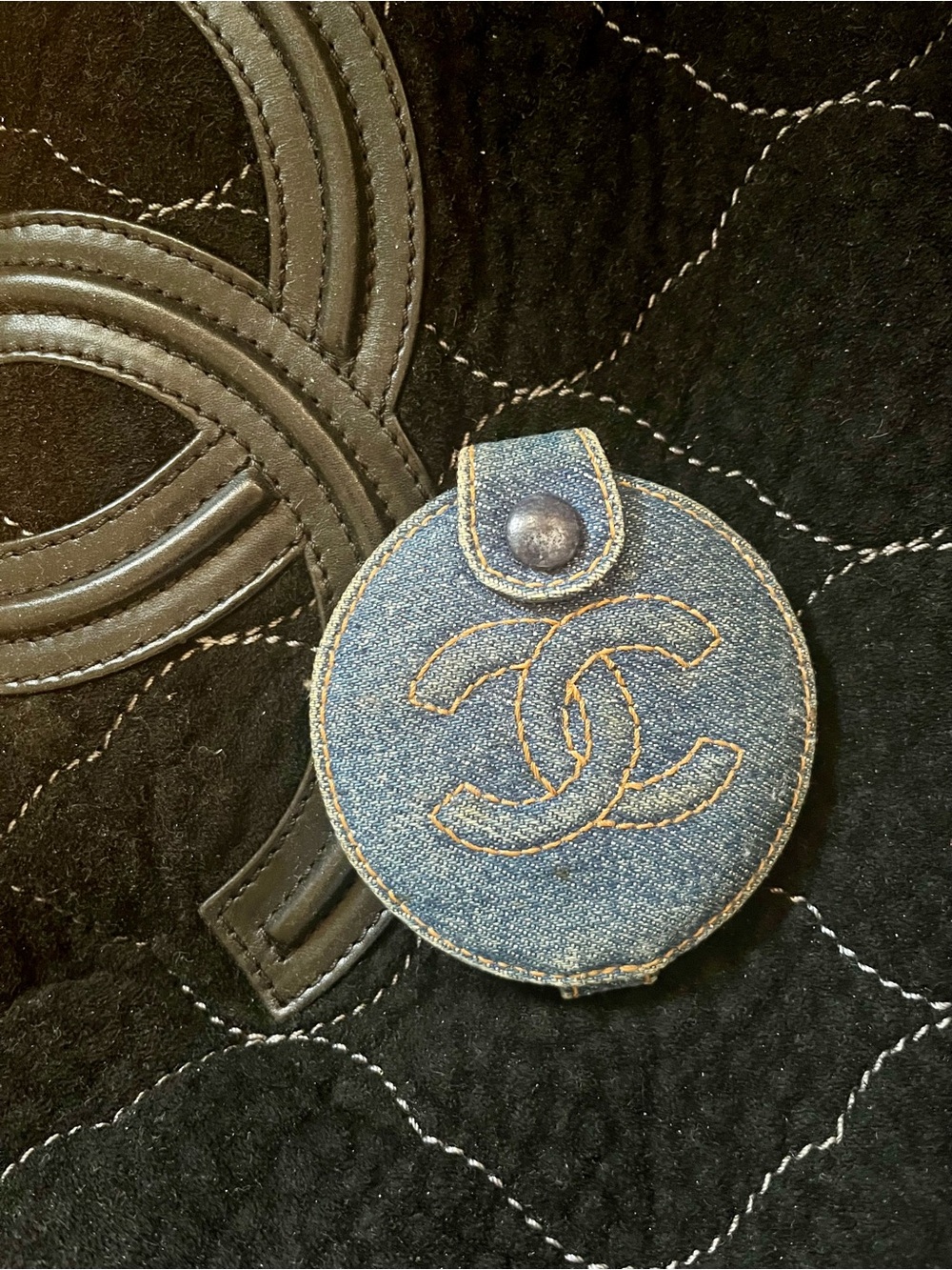 CHANEL mirror compact Denim logo Vintage Rare